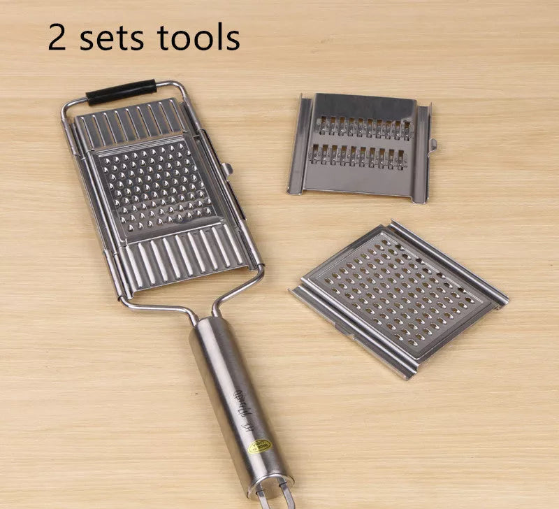 Stainless steel grater and slicer set with non-slip handle for efficient kitchen prep