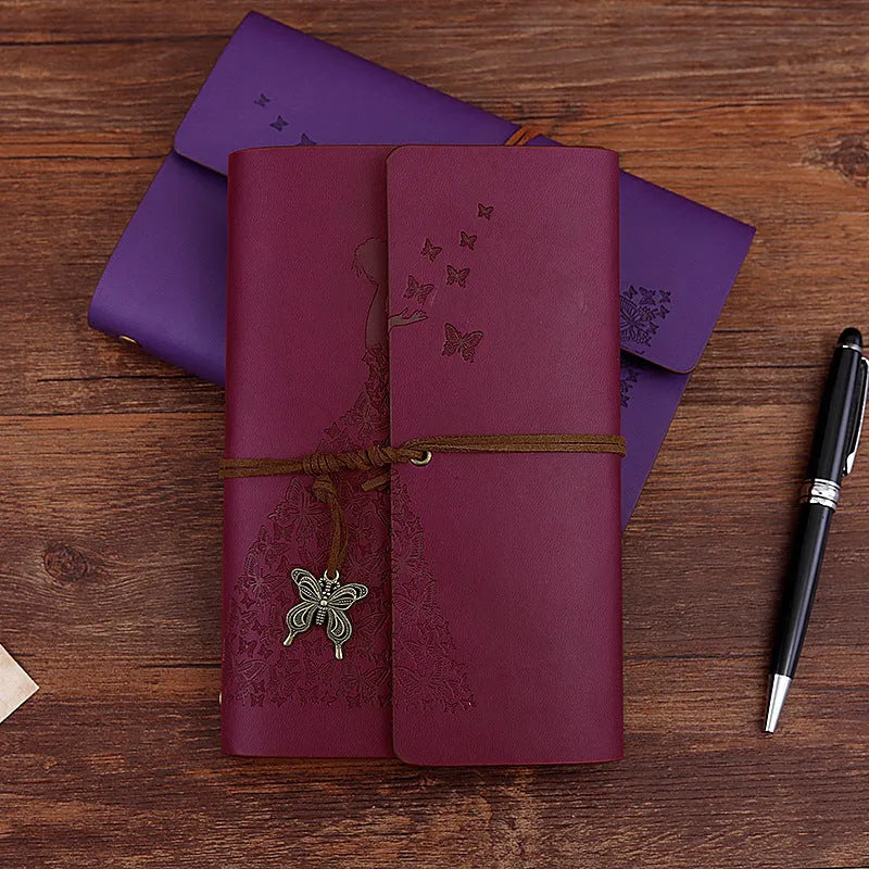 Loose leaf diary with kraft paper pages, 8 x 12.5 cm, available in lake blue, pink, purple, red, wine red, and yellow