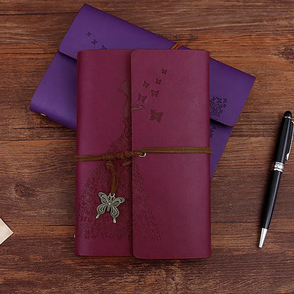 Loose leaf diary with kraft paper pages, 8 x 12.5 cm, available in lake blue, pink, purple, red, wine red, and yellow