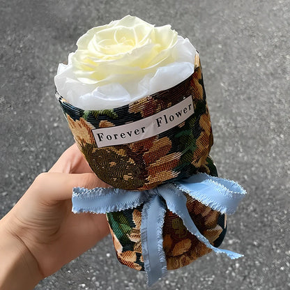 Preserved dried flower bouquet in gradient pink purple colour, 30cm height, eternal life roses