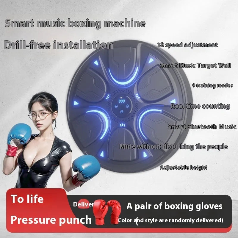 Black leather and PP music boxing wall target set with included boxing gloves for home training