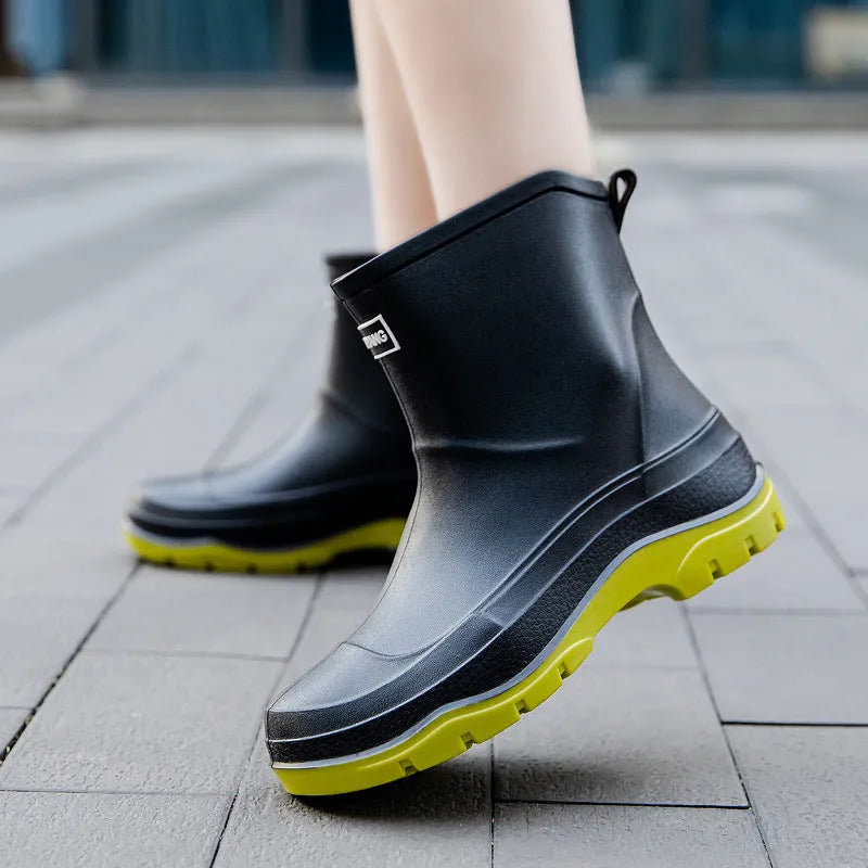 Women's low-cut white waterproof plastic shoes with a non-slip rubber sole on a plain background.