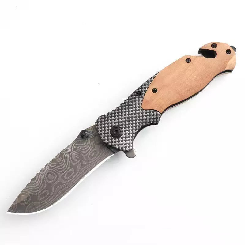 Outdoor Moonlight Folding Knife with high hardness stainless steel blade and sandalwood handle