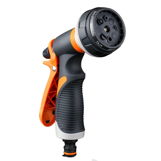 Orange gardening spray gun with ABS construction measuring 19x16.5x6cm for flower watering