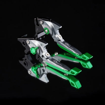 Motorcycle horn handle brake and clutch lever set in anodised metal with adjustable mechanism