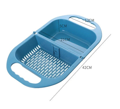 Folding drain basket for efficient fruit and vegetable cleaning with handle