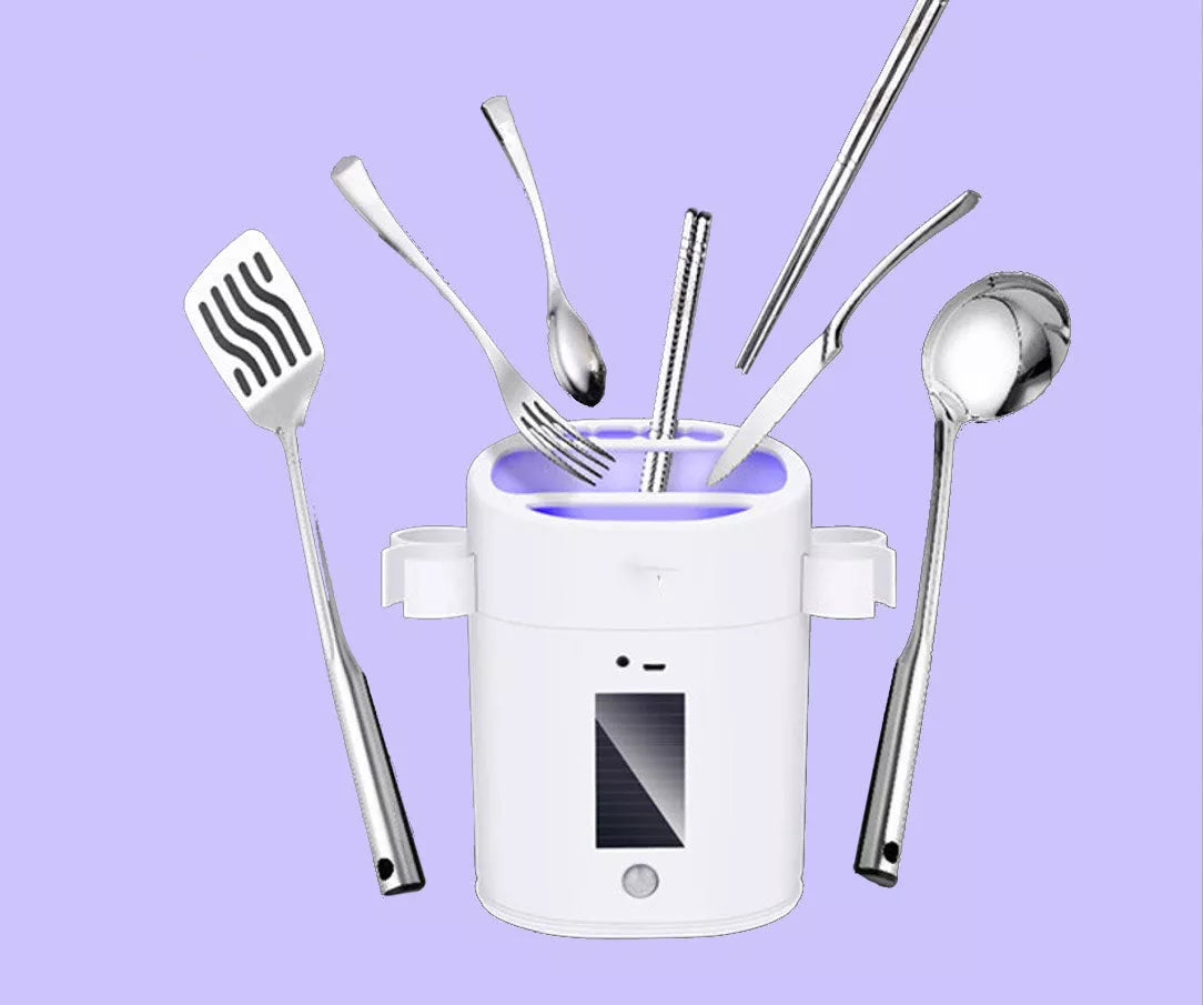 White Kitchen Smart Sterilization Cutlery Rack for knives, spoons, and chopsticks