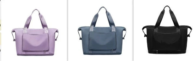 Roomy and foldable gym bag for women with waterproof Oxford fabric, multiple pockets, and wet/dry separation compartment