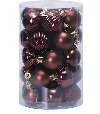 34 Christmas tree ball ornaments in assorted colours with 6cm diameter plastic construction