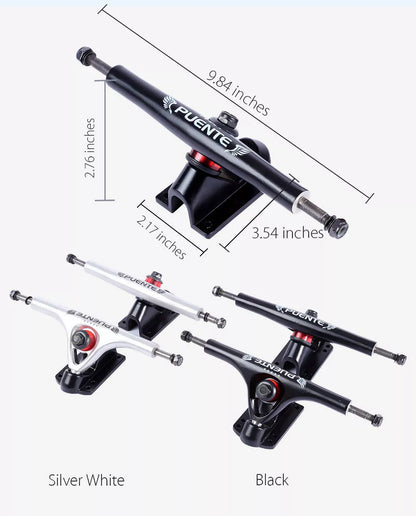 Puente skateboard bracket in black and white, alloy construction for durability