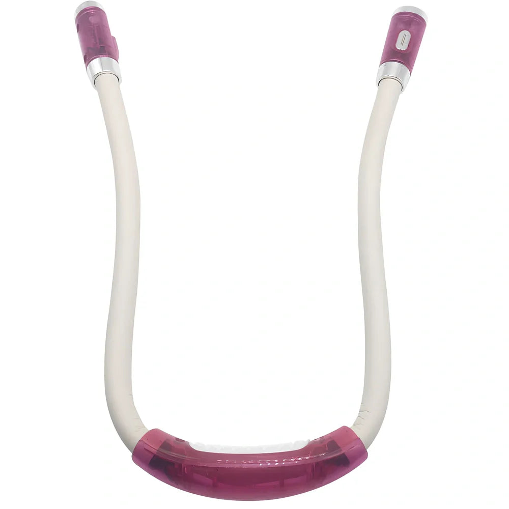 Flexible neck book light with U-shaped design showing adjustable LED reading lamp in use