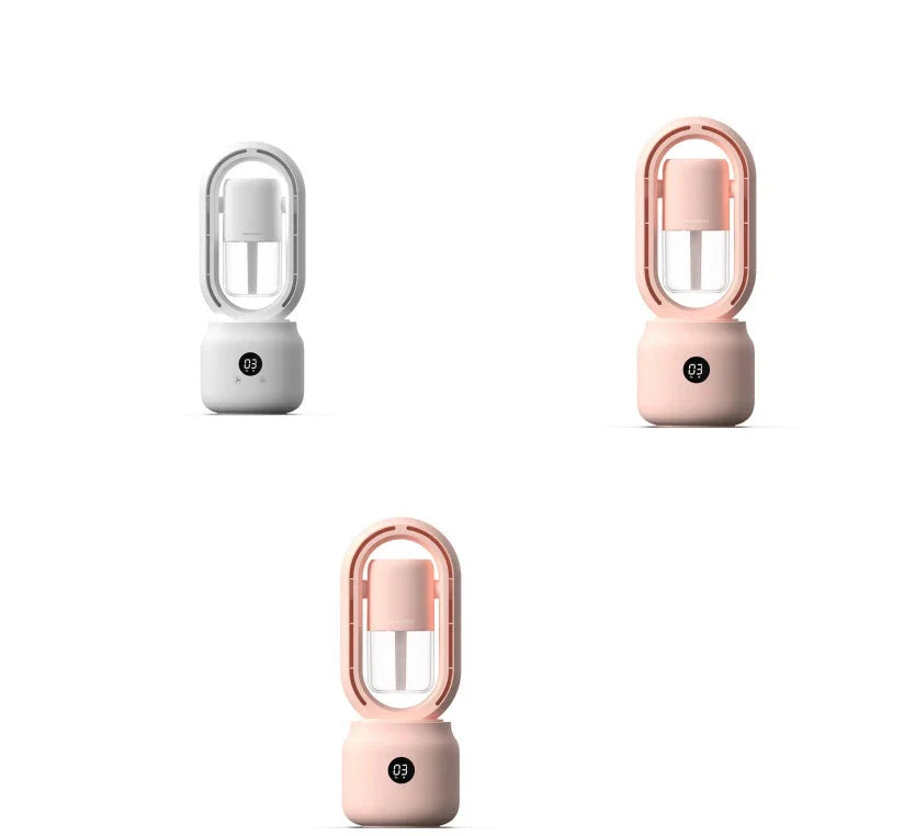 Portable USB rechargeable water-cooled fan with mist humidifier, bladeless design for safety and easy cleaning, 3-in-1 cooling, humidifying, and ambient lighting device