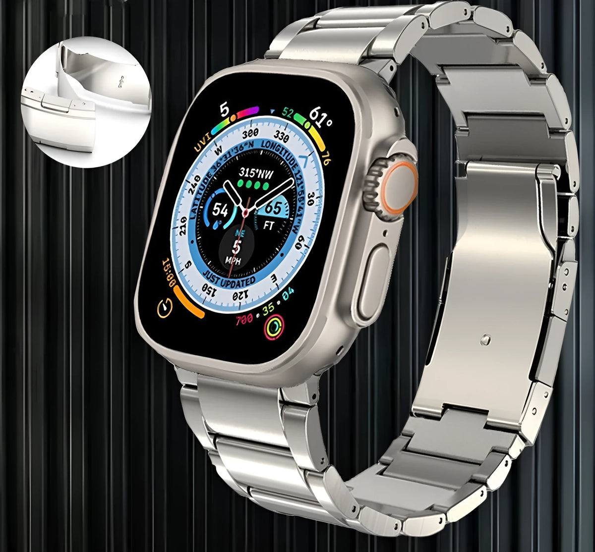 Titanium alloy replacement watch strap for Apple Watch, 204mm, folding buckle, black or silver
