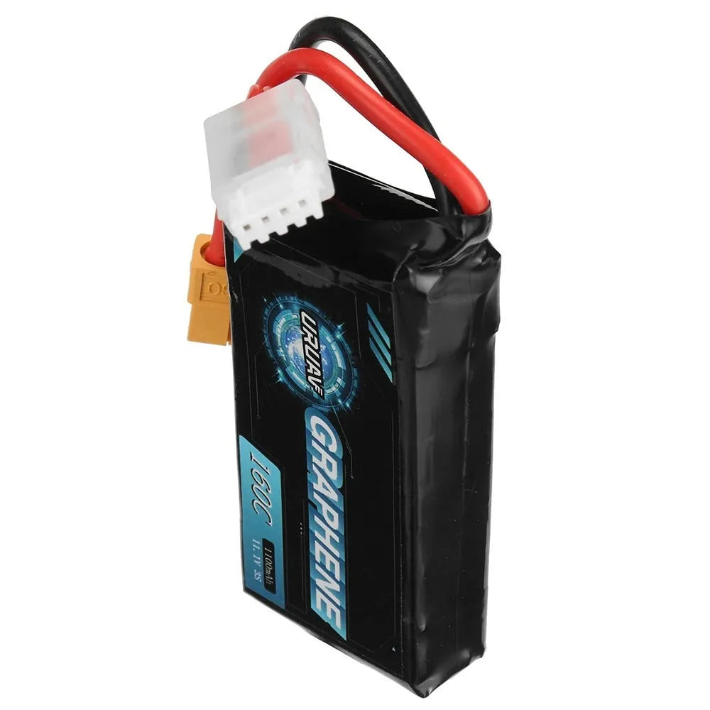 RC model lithium battery showing 7.4V 1200mAh specifications with 15x36x70mm dimensions