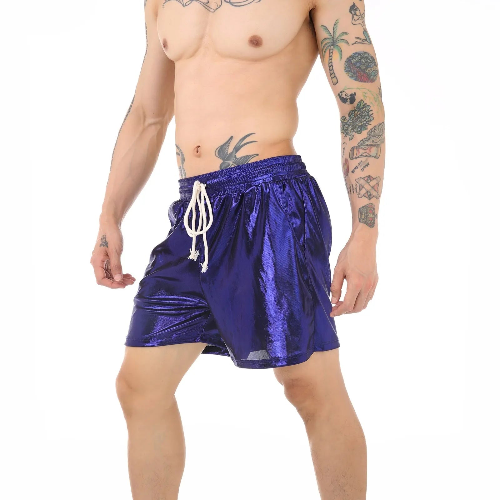 Men's soft polyester casual home pants shown in available colours