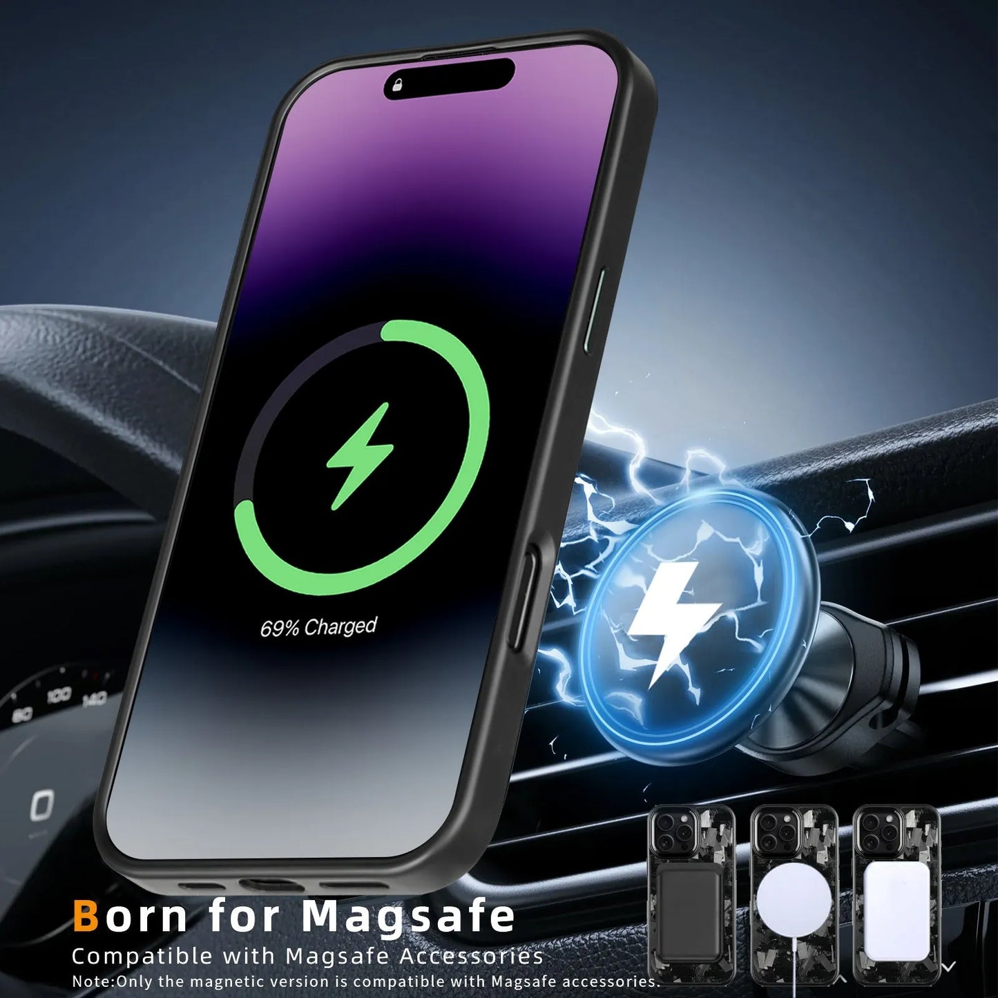 Carbon fibre mobile phone protective shell with forged pattern metal frame and magnetic attachment for iPhone 17