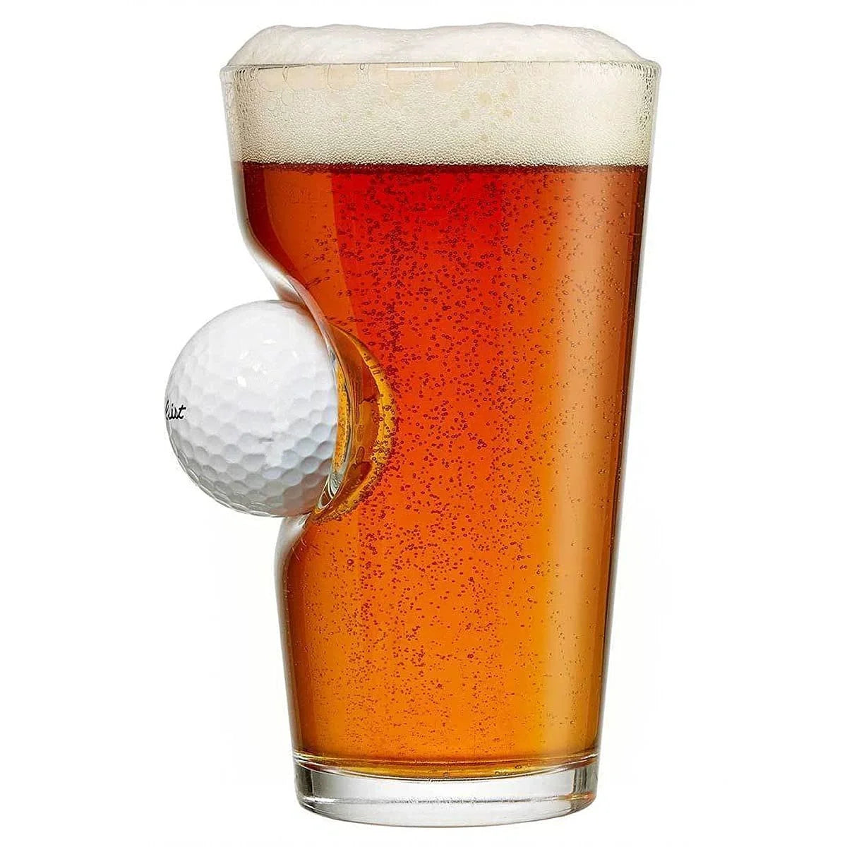 Golf-embedded borosilicate beer mug with hydrophobic silicone membrane, 460ml capacity