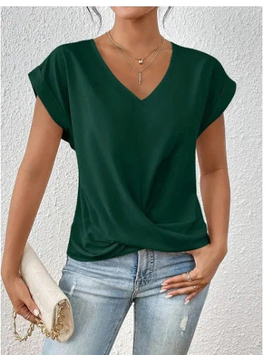 Stylish short-sleeve knot top for casual summer wear, available in multiple vibrant colors and sizes