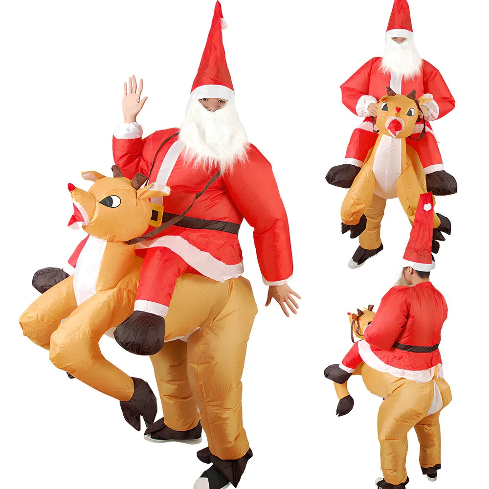 Inflatable snowman costume with red scarf and USB fan for adult Christmas parties