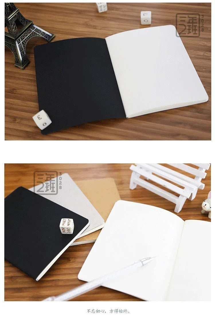 Retro plain graffiti sketchbook in black, white, cowhide colour, or grey with soft-text paper pages.