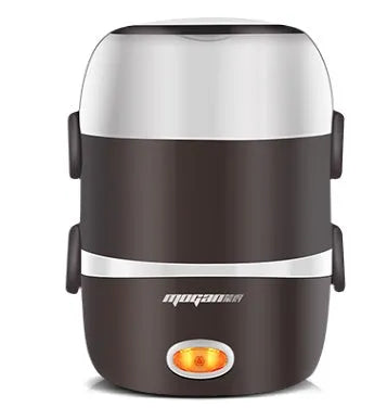 White rice cooker with stainless steel inner pot showing control panel with cook and warm settings