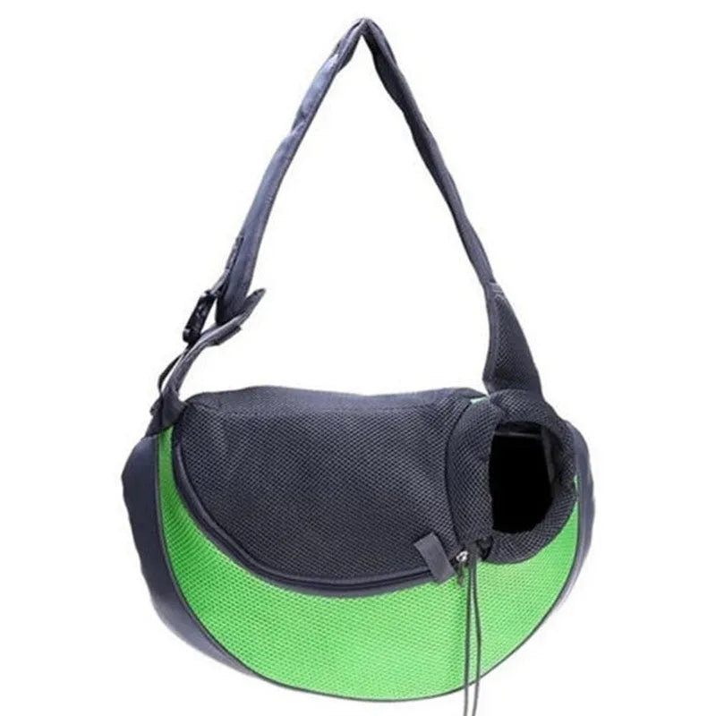 Blue pet backpack with mesh ventilation panels and adjustable padded shoulder straps for cat or small dog transport