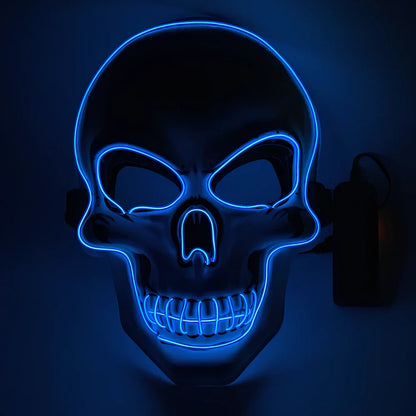 Halloween LED mask with voice control and multiple flash modes measuring 22cm by 18cm