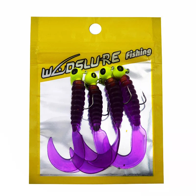 Soft Bait Bionic Fake Lead Head Hook Fishing Tackle with curling tail