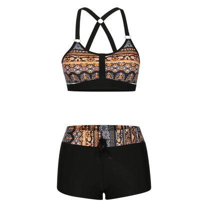 Women's floral print split bikini swimsuit in polyester fabric available in multiple colours and sizes