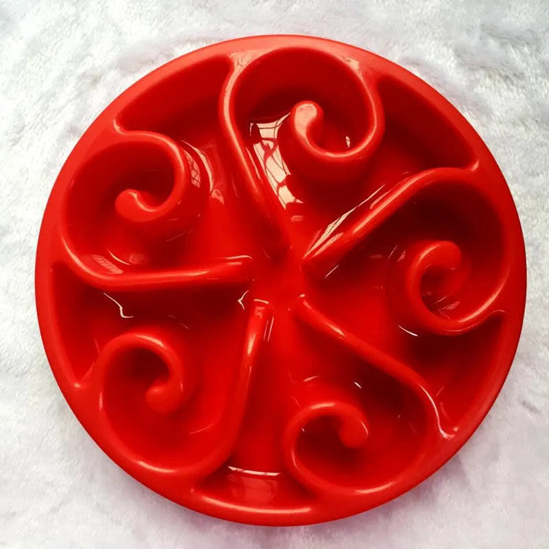 Slow feeder dog bowl with maze pattern and non-slip base in assorted colours