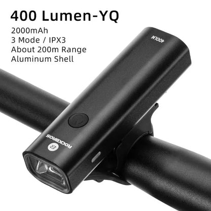 ROCKBROS YQ-QD black bicycle light with USB charging and 400 lumen brightness