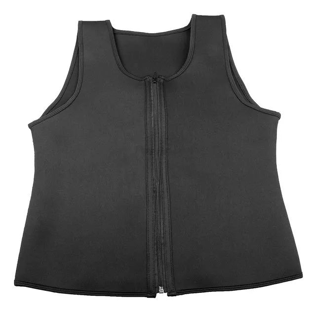 Black chlorinated fiber fitness vest with zipper closure for workouts