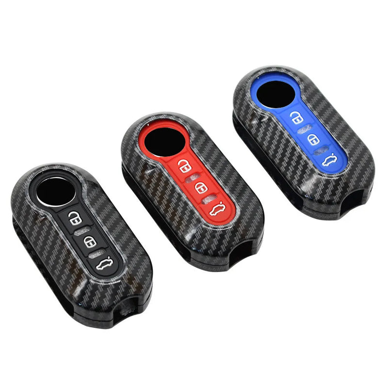 Fiat 500 Boyue Ottimo Viaggio FYT remote key case shell replacement in carbon fibre ABS plastic available in black red dark blue colours for car key protection