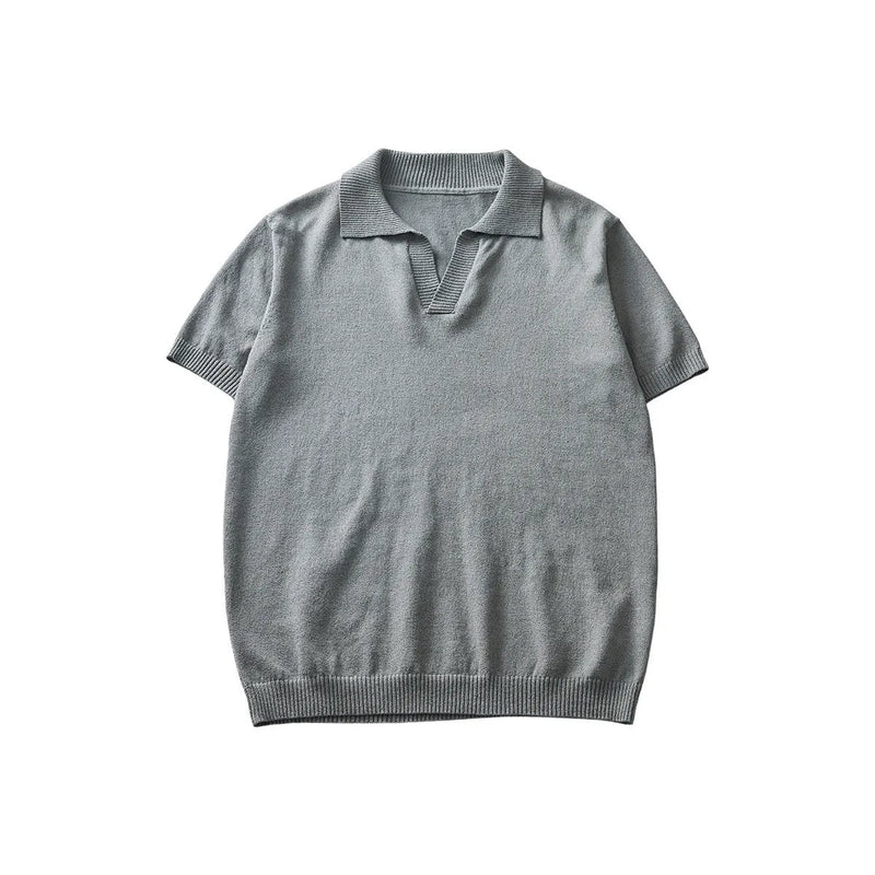 Men's casual polo t-shirt in knitted acrylic fabric, short-sleeved summer top available in five solid colours including navy blue and green, sizes S to 2XL, with a classic collar design for everyday wear