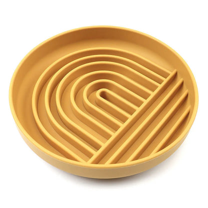 Silicone slow feeder bowl for dogs with ridges, measuring 19 cm, in beige, charcoal ash, grey blue, mango yellow, mustard green, or red.