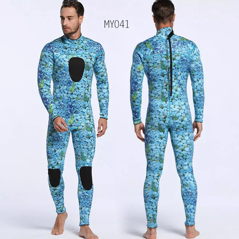 Men's 3MM neoprene diving suit with camouflage pattern for cold water diving