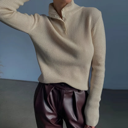 Silver grey half turtleneck pullover sweater with single-breasted placket and slim fit design