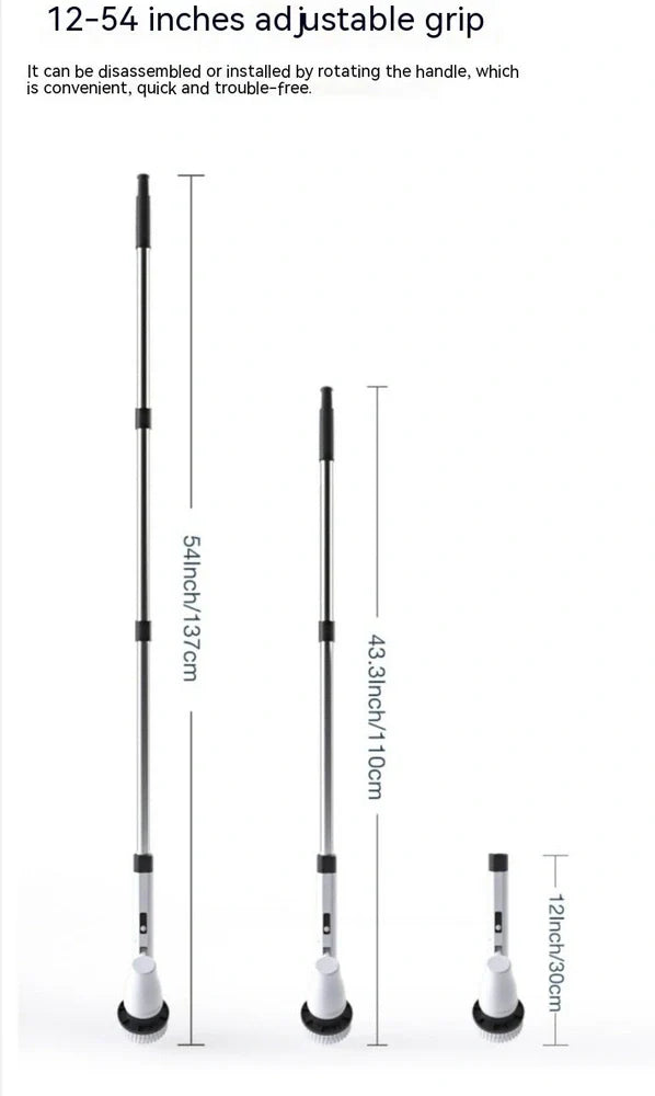 White 7-in-1 wireless electric cleaning brush with retractable 120cm handle and seven attachments for bathroom, floor, and car use