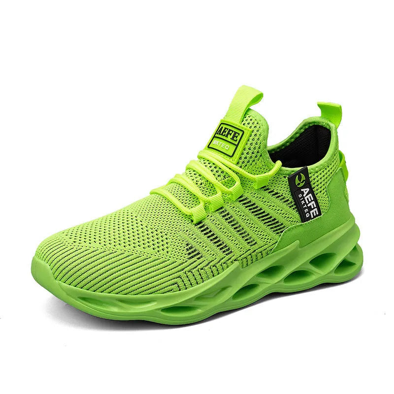 Men's black mesh casual running shoes with cross straps and MD sole