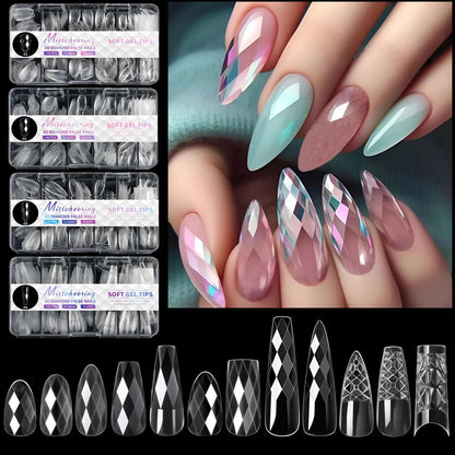Box of 3D diamond-shaped long false nail tips in a chosen colour from the Diamond Nail range.