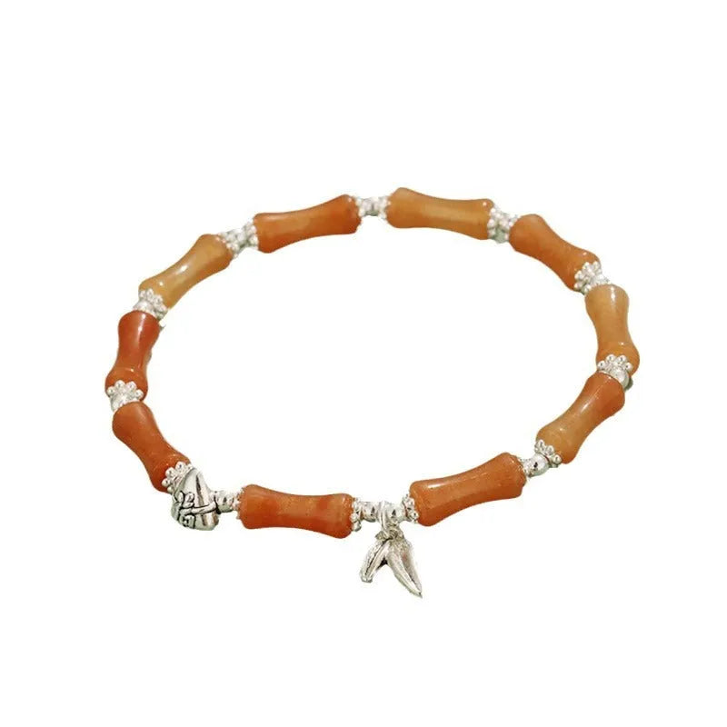 Green Aventurine bamboo pattern bracelet with strawberry quartz and jade beads, electroplated women's jewellery