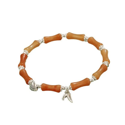 Green Aventurine bamboo pattern bracelet with strawberry quartz and jade beads, electroplated women's jewellery