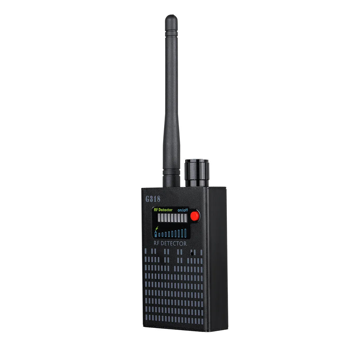 Black G318 aluminium alloy hidden camera detector for anti-theft and anti-monitoring.