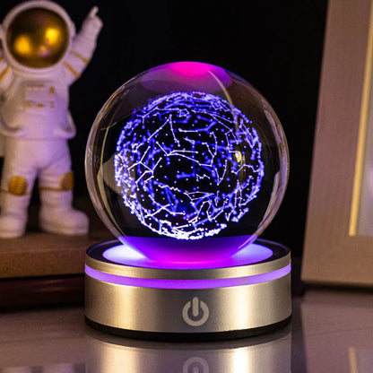 3D inner carving luminous crystal ball night lamp with 8cm white crystal and round touch USB base