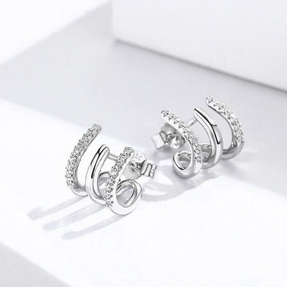 925 Sterling Silver Heart Earrings with sparkling gems, Korean-inspired design