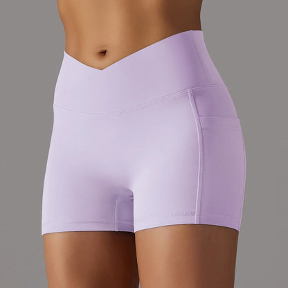 Women's yoga shorts with phone pocket in various colors for fitness and sports