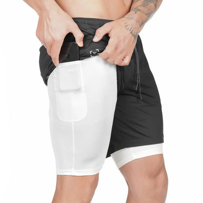Pocket compression shorts in nylon, moisture-wicking and quick-drying, available in multiple colours and sizes S to 3XL.