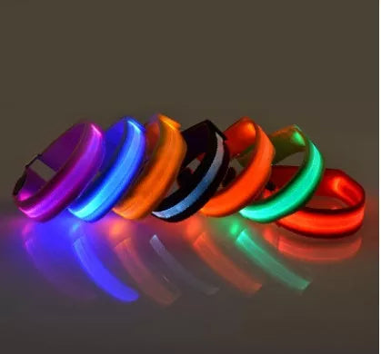 LED Illuminated Arm Band for night running safety with adjustable fit and multiple colors
