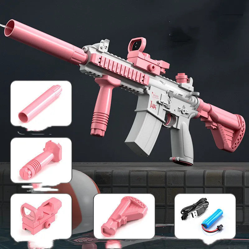 Blue and pink rechargeable electric water guns with automatic continuous firing capability
