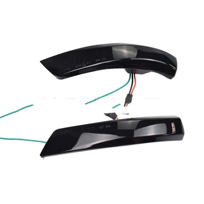 A pair of ABS rearview mirror waterfall lights for Ford Focus and Mondeo, showing blue and yellow two-tone LED option.